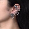 Traditional Look Flower Design Earcuff | Silver Replica Stone & Pearl Work Beautiful Jewelry For Girls