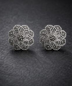 Alternative view of Designer Silver Plated Oxidized Stud Earrings | Perfect for Daily Wear