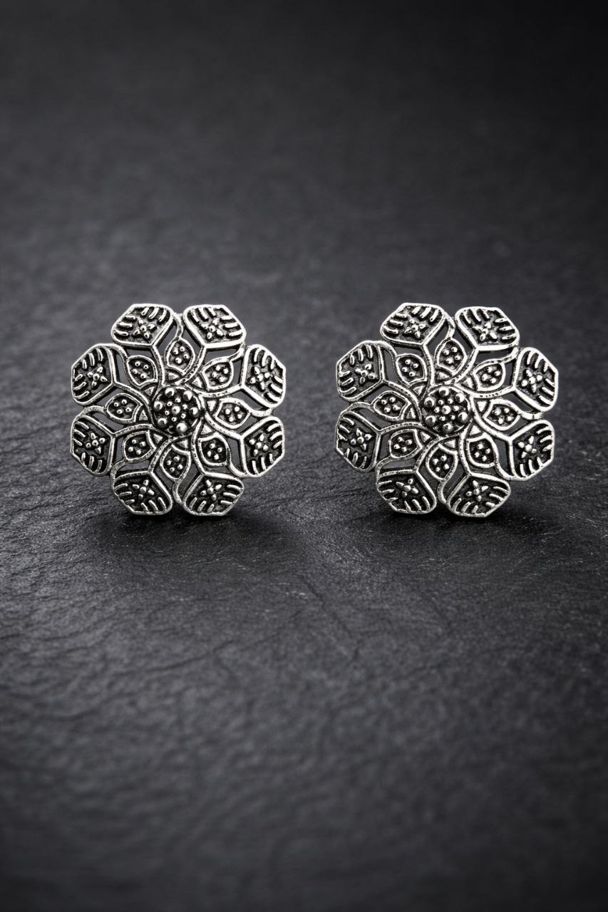 Designer Silver Plated Oxidized Stud Earrings | Perfect for Daily Wear - Image 2