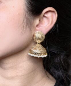 Traditional Gold Plated Jhumka Earrings | Pearl Work Floral Art Design Amazing Jewelry Gift For Her