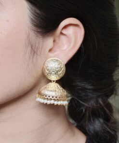 Beautiful Design Floral Art Jhumka Earrings | Pearl Work Gold Plated Dangler Jewelry