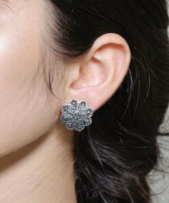 Designer Silver Plated Oxidized Stud Earrings | Perfect for Daily Wear