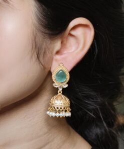 Designer Gold Plated Jhumka Earrings | Stone & Pearl Work Jewelry Perfect Gift For Her