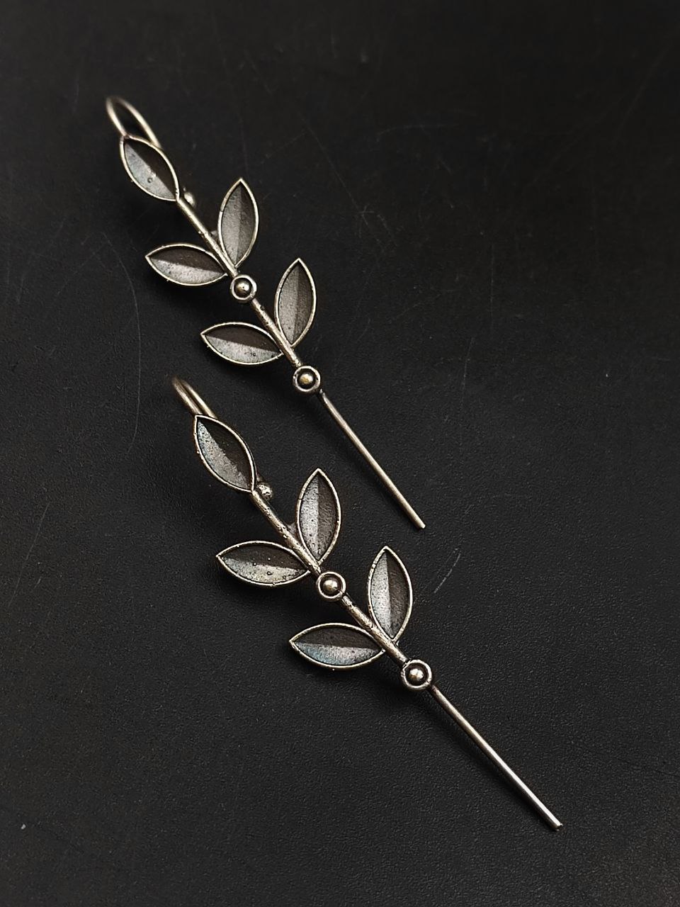 Boho Leaf Style Silver Replica Oxidised Earcuff | Attractive Statement Earrings - Image 3