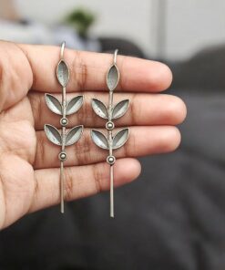 Alternative view of Boho Leaf Style Silver Replica Oxidised Earcuff | Attractive Statement Earrings