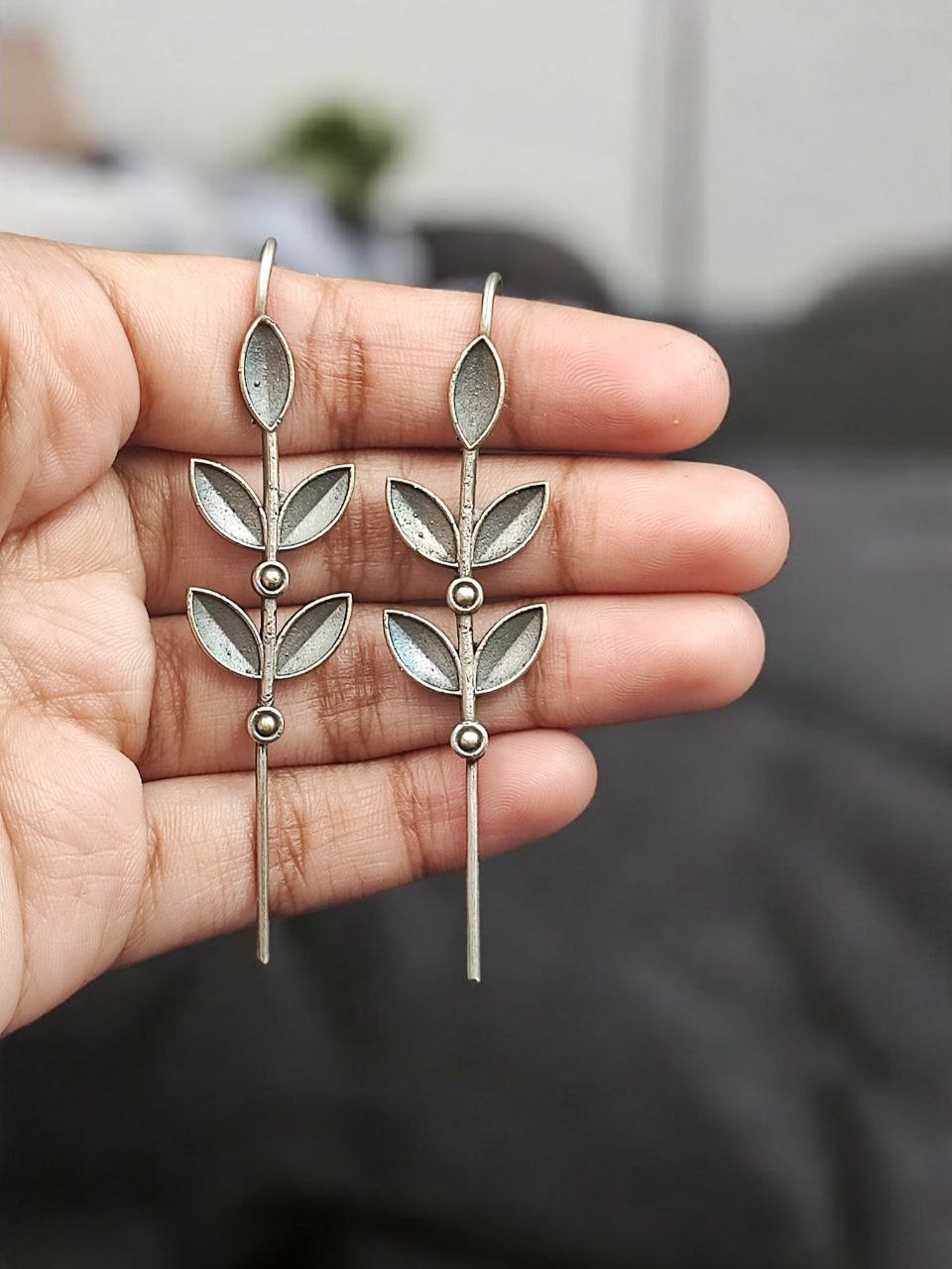 Boho Leaf Style Silver Replica Oxidised Earcuff | Attractive Statement Earrings - Image 2