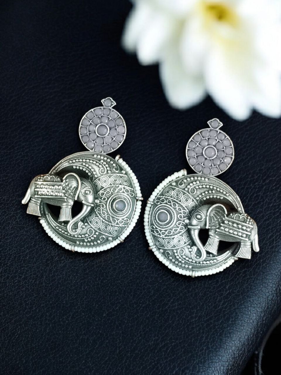 Traditional Elephant Design Earrings | Stone & Pearl Detailing Beautiful Jewelry Gift For Her - Image 3
