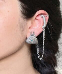 Silver Replica Beautiful Design Telephone Earcuff | Stone Work Oxidized Jewelry For Girls