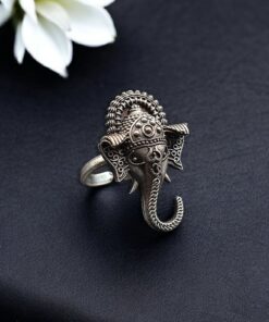 Alternative view of Designer Oxidized Ganesha Ring | Silver Replica Adjustable Amazing Jewelry