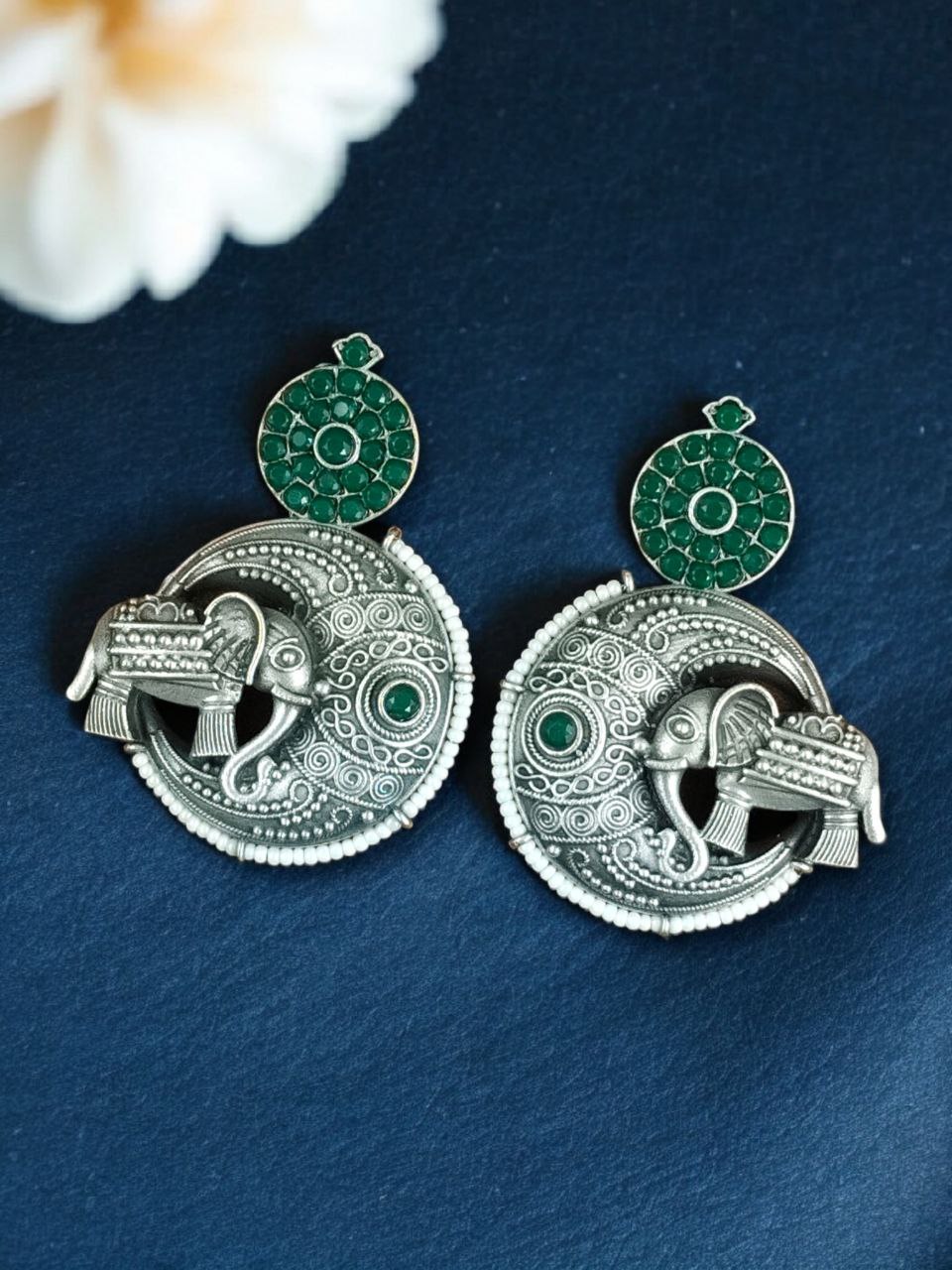 Traditional Elephant Design Earrings | Stone & Pearl Detailing Beautiful Jewelry Gift For Her - Image 4