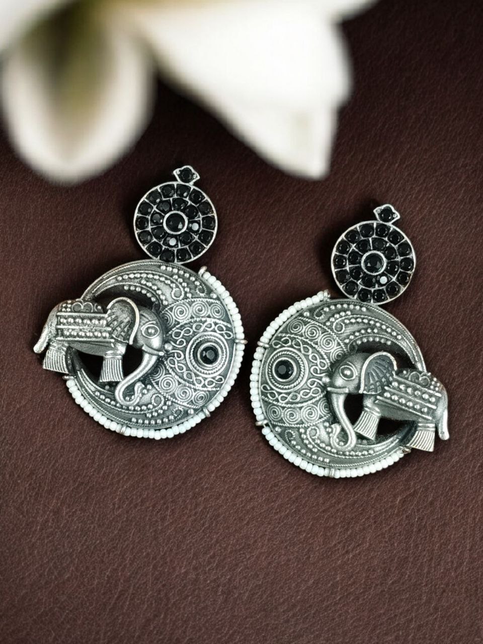 Traditional Elephant Design Earrings | Stone & Pearl Detailing Beautiful Jewelry Gift For Her - Image 7