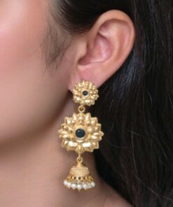 Elegant Gold Plated Flower Design Jhumka Earrings | Stone & Pearl Work Amazing Jewelry