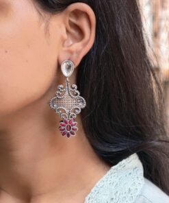 Stunning Silver Flower Dangler with Elegant Ethnic Appeal