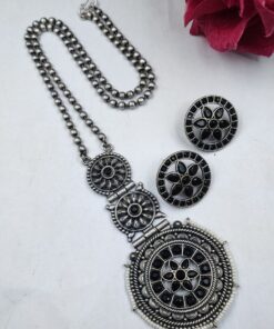 Alternative view of Amazing Flower Design Silver Replica Necklace Set with Round Stud Earrings
