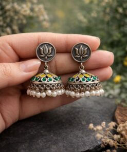 Alternative view of Silver Lotus Jhumka Elegant Dazzling Traditional Earrings for Graceful Women