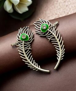 Silver Replica Meenakari Peacock Feather Earcuff | Traditional Ethnic Statement Jewelry