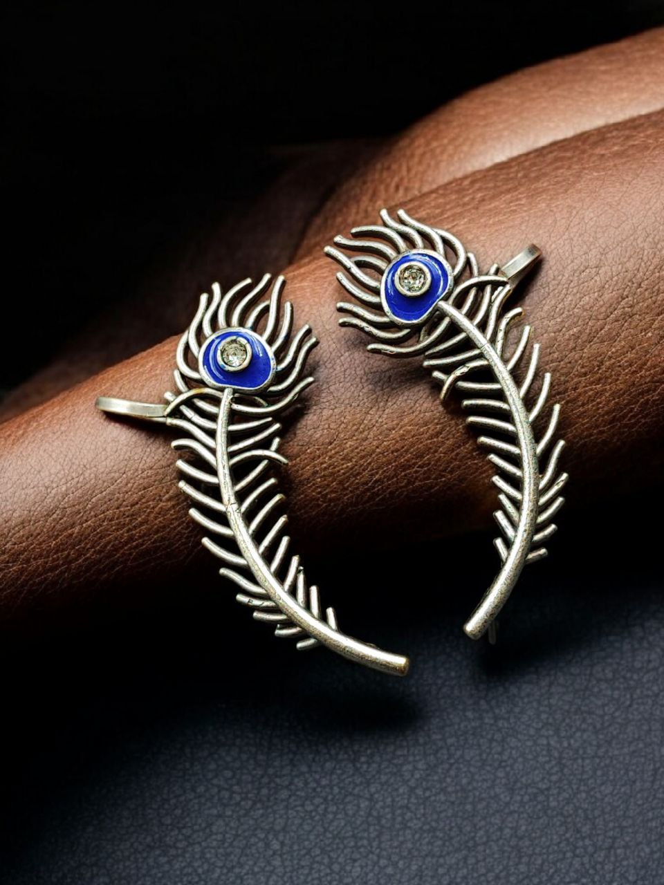Silver Replica Meenakari Peacock Feather Earcuff | Traditional Ethnic Statement Jewelry - Image 7