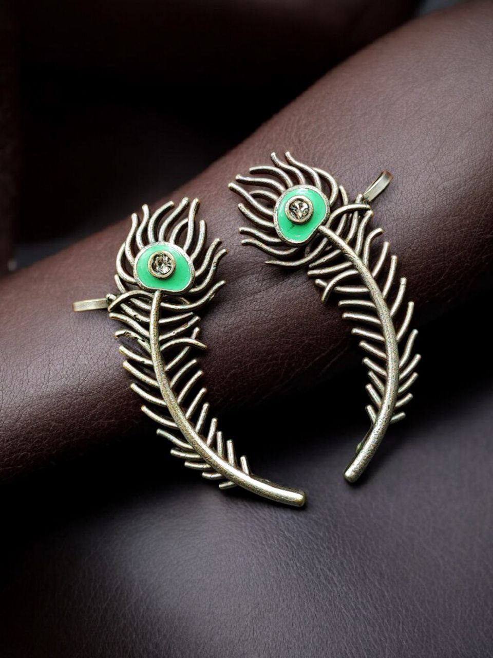Silver Replica Meenakari Peacock Feather Earcuff | Traditional Ethnic Statement Jewelry - Image 6