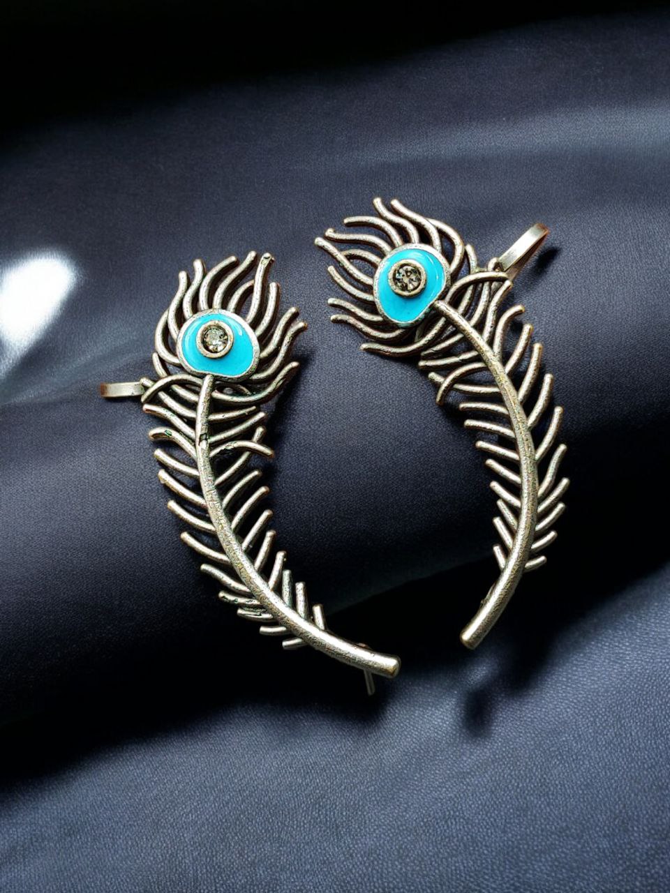 Silver Replica Meenakari Peacock Feather Earcuff | Traditional Ethnic Statement Jewelry - Image 5