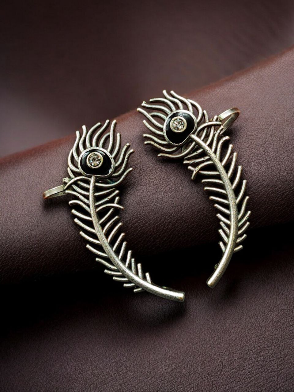 Silver Replica Meenakari Peacock Feather Earcuff | Traditional Ethnic Statement Jewelry - Image 4