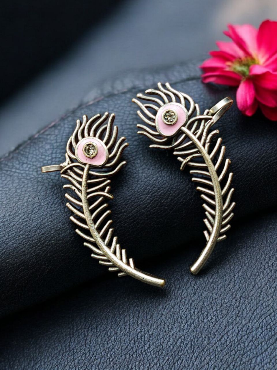 Silver Replica Meenakari Peacock Feather Earcuff | Traditional Ethnic Statement Jewelry - Image 3