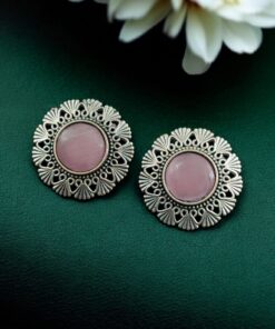 Alternative view of Antique Inspired Silver Replica Floral Art Statement Stud Earrings