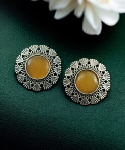 Antique Inspired Silver Replica Floral Art Statement Stud Earrings