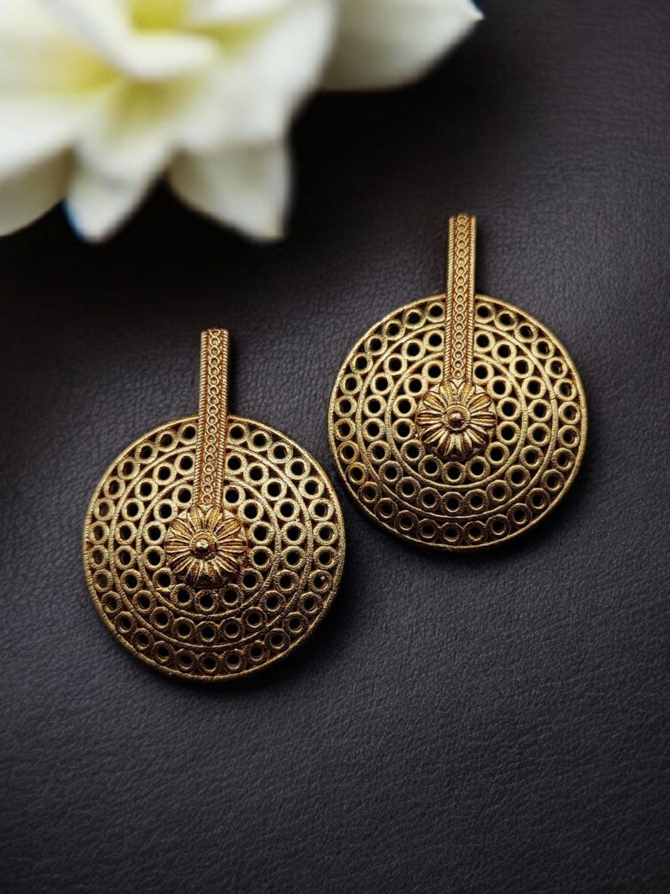 Stunning Ancient Look Golden Studs with Timeless Royal Charm - Image 2