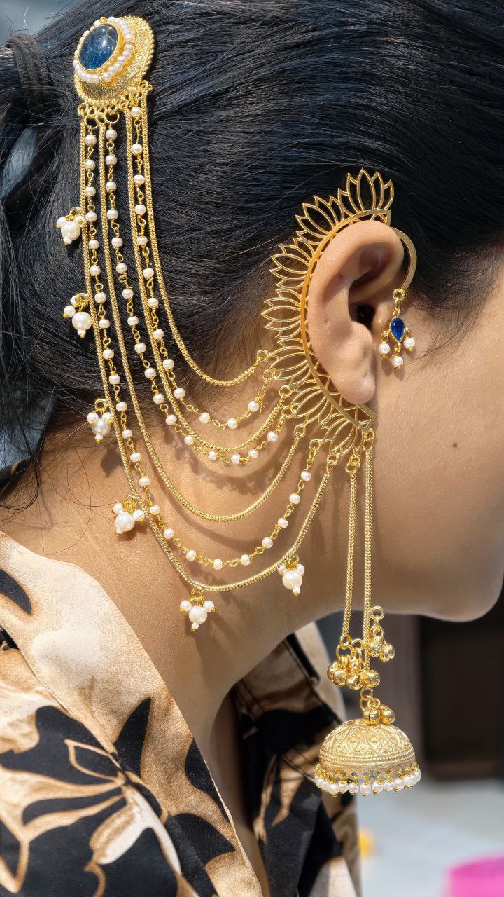 Elegant Non Piercing Lotus Jhumka Earring for Girls - Image 7