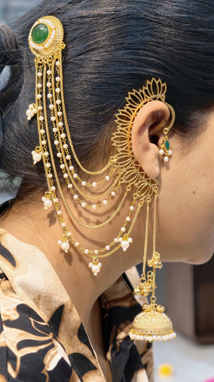 Elegant Non Piercing Lotus Jhumka Earring for Girls - Image 6