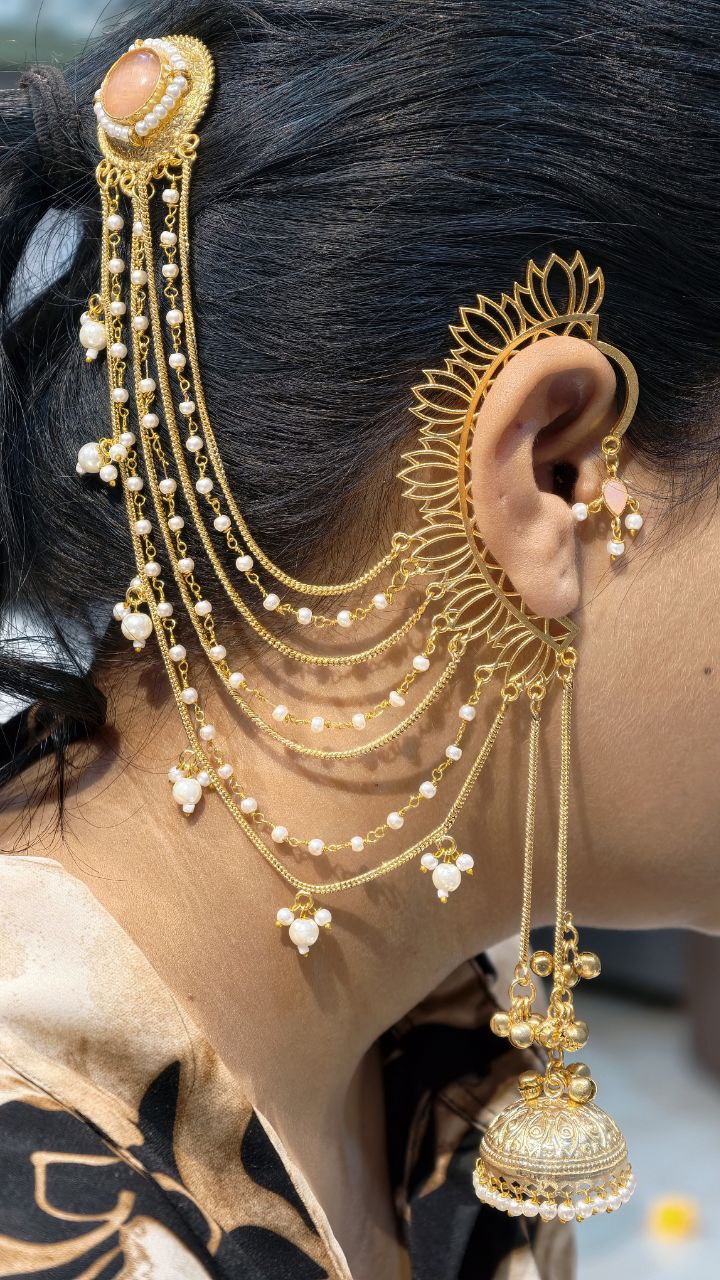 Elegant Non Piercing Lotus Jhumka Earring for Girls - Image 5