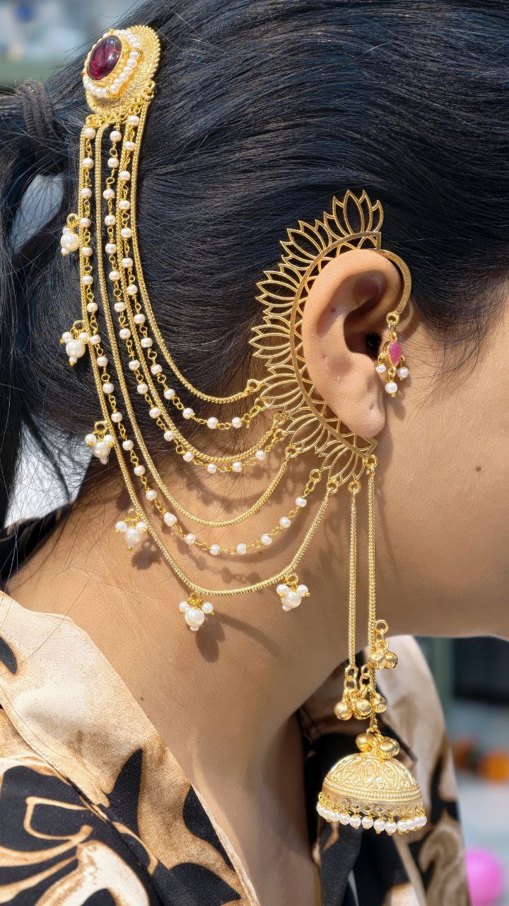 Elegant Non Piercing Lotus Jhumka Earring for Girls - Image 4