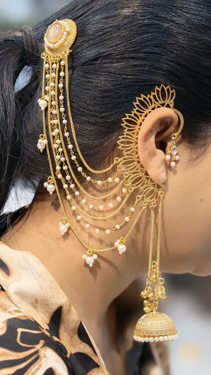 Elegant Non Piercing Lotus Jhumka Earring for Girls - Image 3