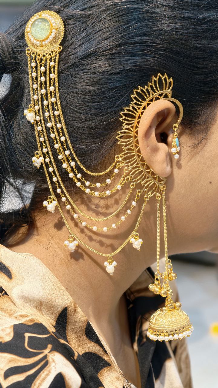 Elegant Non Piercing Lotus Jhumka Earring for Girls - Image 2