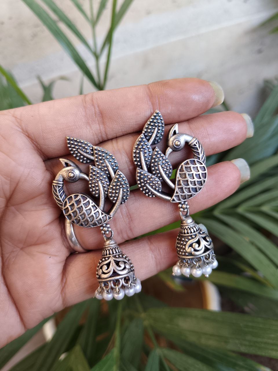 Beautiful Vintage Peacock Jhumka with Royal Antique Statement Earrings - Image 2