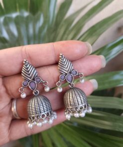 Alternative view of Elegant Leaf Design Jhumka Earrings ? Stunning Traditional Partywear Jewelry