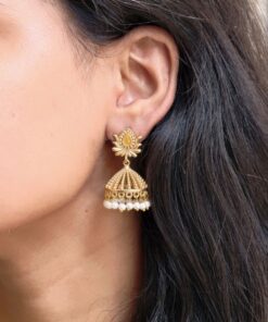 Elegant Gold Plated Lotus Jhumka Earrings for Stunning Traditional Look