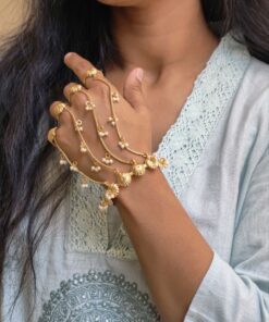 Alternative view of Elegant Gold Plated Flower Kashmiri Hathphool Stunning Traditional Hand Jewelry