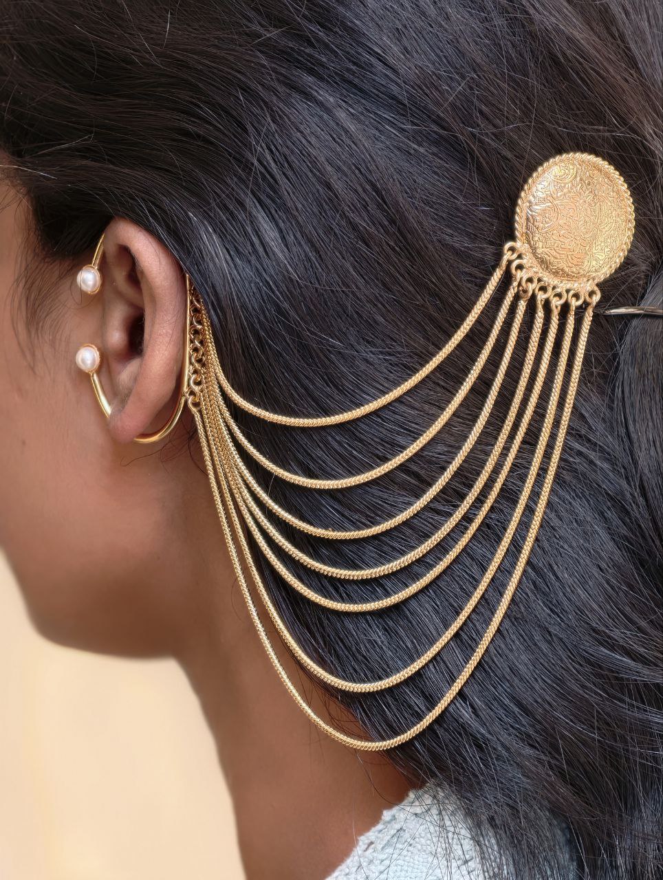 Gold Plated Chain Kashmiri Earcuff Attractive Traditional Jewelry - Image 3
