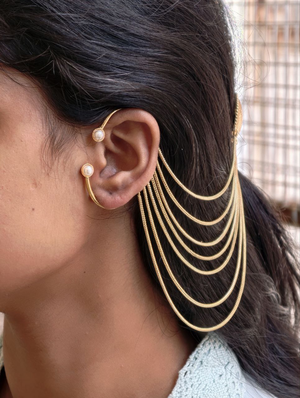 Gold Plated Chain Kashmiri Earcuff Attractive Traditional Jewelry - Image 2