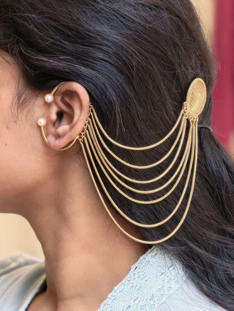 Gold Plated Chain Kashmiri Earcuff Attractive Traditional Jewelry