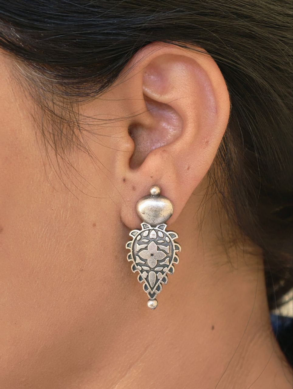 Silver Floral Art Studs Earrings for Women Designer Appeal
