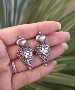 Alternative view of Silver Floral Art Studs Earrings for Women Designer Appeal