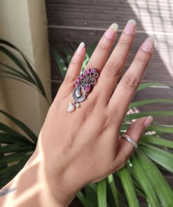Alternative view of Oxidized Peacock Ring with Beautiful Vintage Silver Look