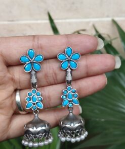 Alternative view of Silver Floral Art Jhumka Earrings with Beautiful Premium Light weight Jewelry