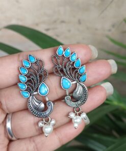 Alternative view of Oxidized Peacock Earring Design for Pearl Work Women Beautiful Jewelry