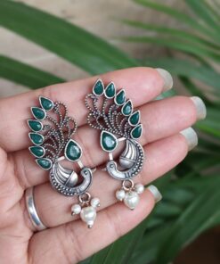 Oxidized Peacock Earring Design for Pearl Work Women Beautiful Jewelry