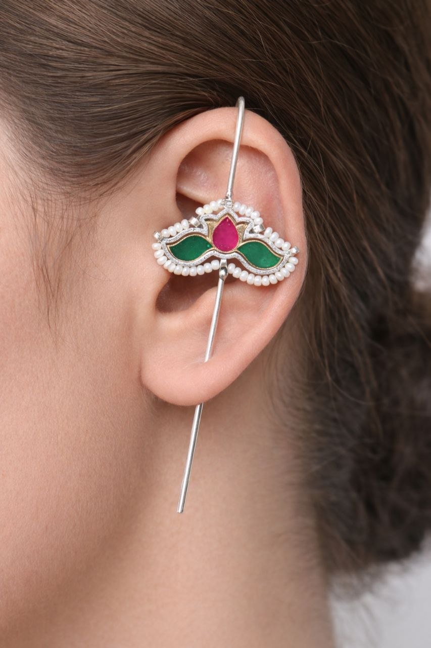 Beautiful Handmade Lotus Earcuff Statement Jewelry for Party Wear