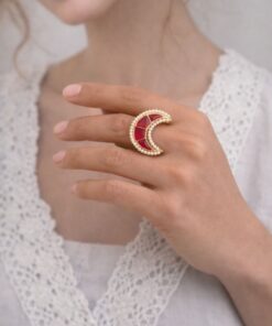 Meenakari Moon Ring Elegant Stunning Traditional Design for Graceful Women