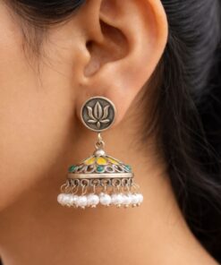 Silver Lotus Jhumka Elegant Dazzling Traditional Earrings for Graceful Women